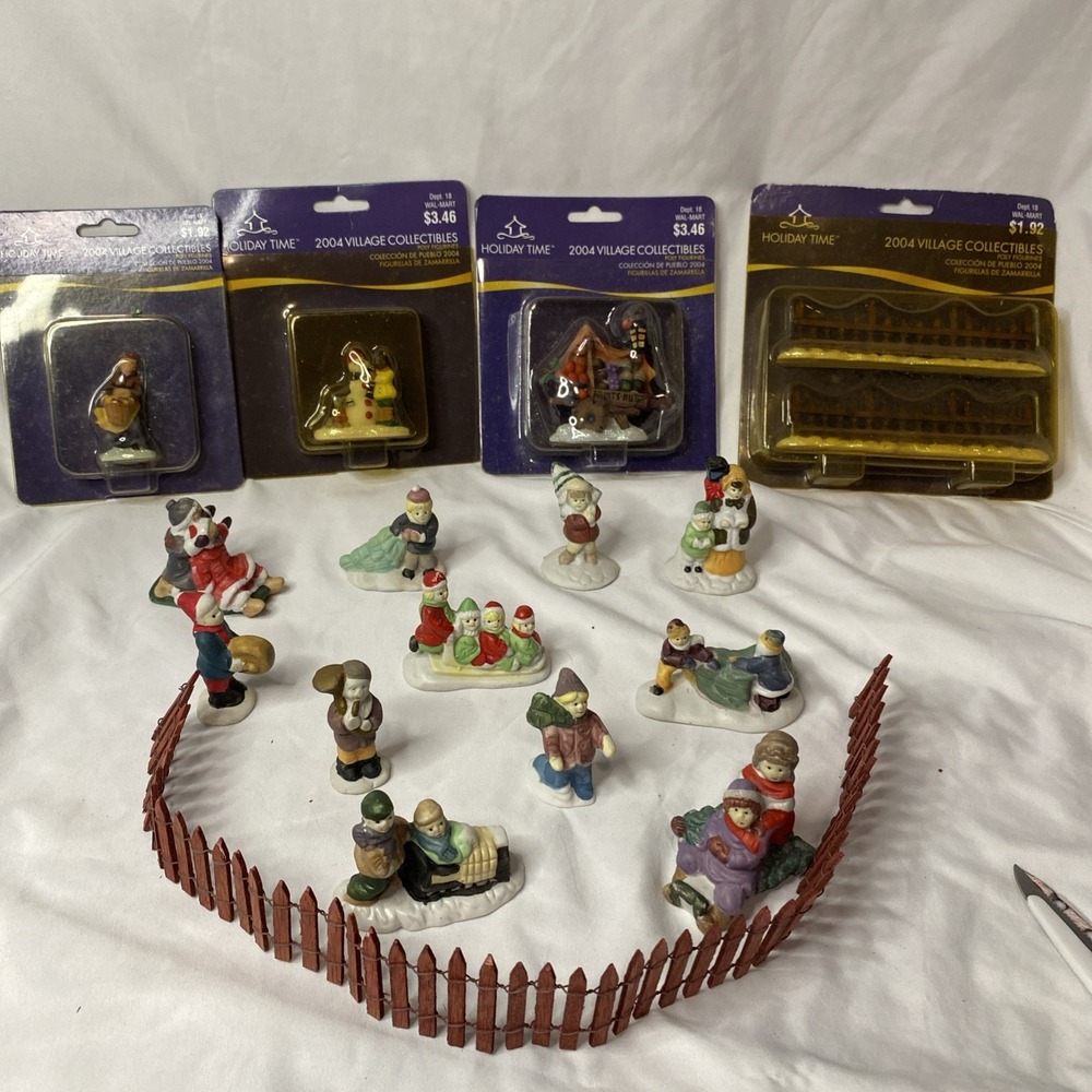 Lot Of Vintage Christmas Village Figurines And Accessories